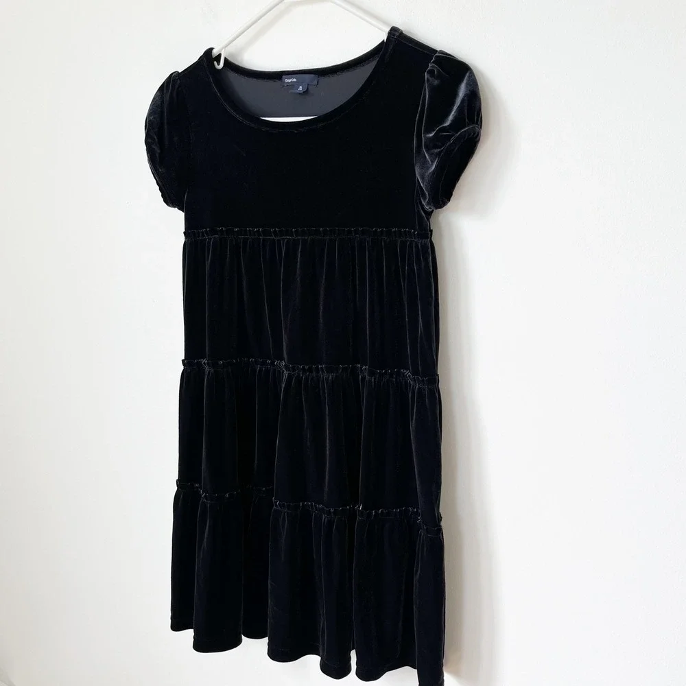 Gap Kids Velvet Tiered Dress Girls XL 12 Black